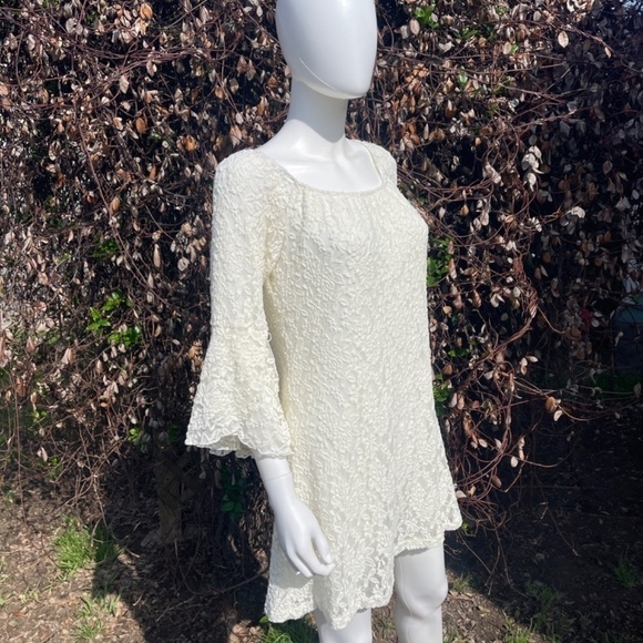 2B Together Cream Lace Overlay Mini Bell Sleeve A-Line Dress - Picture 4 of 9